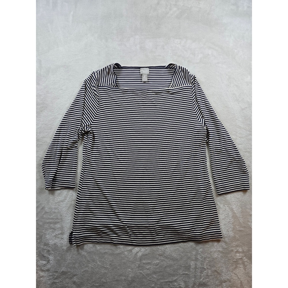 Travelers by Chicos Top Shirt Blouse‎ Womens Size 2 Blue Striped Square Neck
